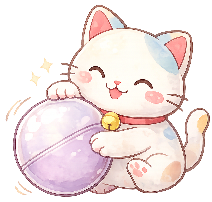 Lucky cat playing with capsule